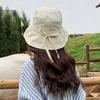Korean Style Wide Brim Bucket Hat Lace-Up Sunscreen Wide Brim Breathable Thin Fisherman Hat Adjustable Beach Hat With Strap