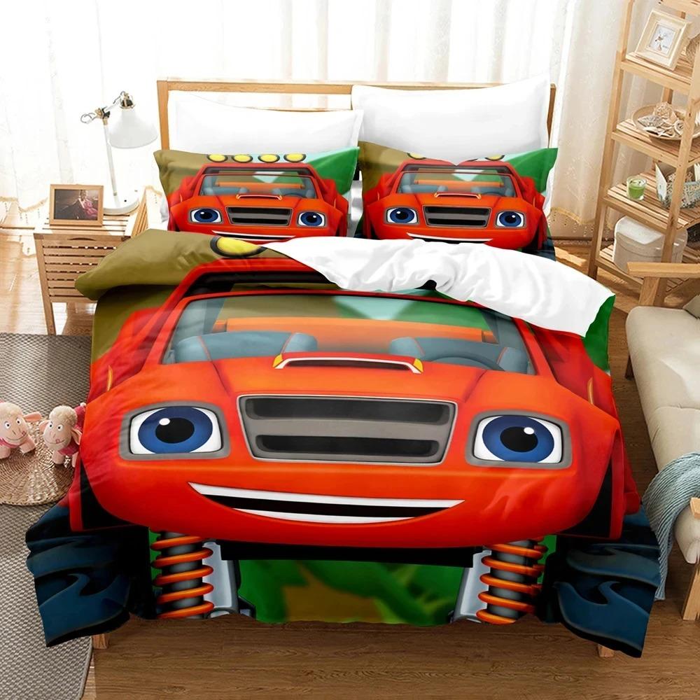 new Blaze Cartoon Monster Machines Bedding Set,Duvet Cover Bed Set Quilt Cover Pillowcase,King Queen Twin Size Boys Girls Adults