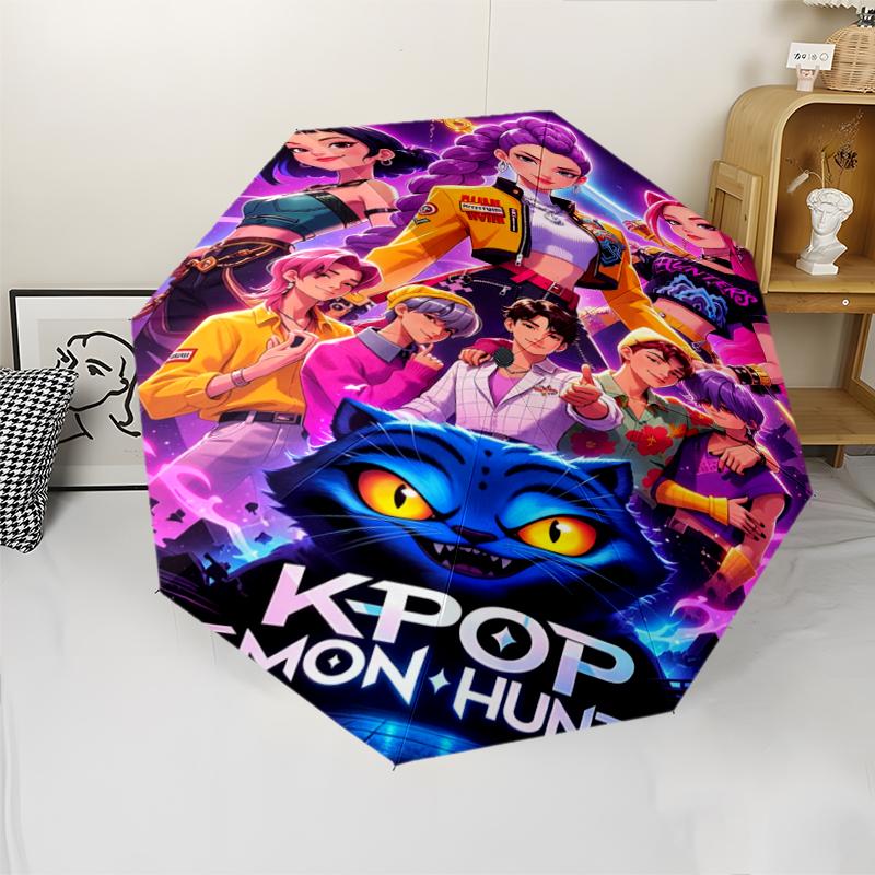 Parapluie Automatique Thème Chasseurs de Démons KPop, Léger et Portable, 8 Baleines, Parfait pour les Voyages en Plein Air, Anniversaires, Noël, Cadeaux.