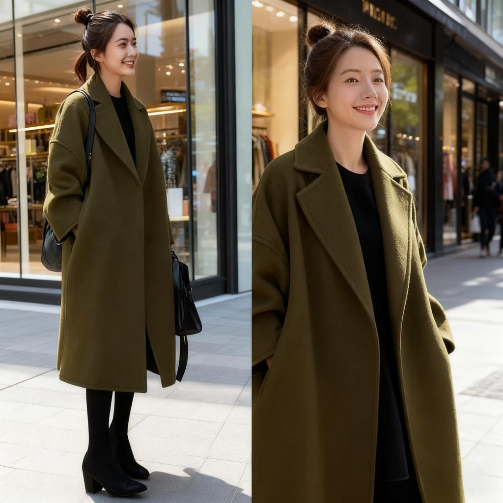 Herbst und Winter Wollmantel Verdickt Große Größe Koreanischer Stil Wollmantel Damenmantel Locker Mittellang Damenbekleidung