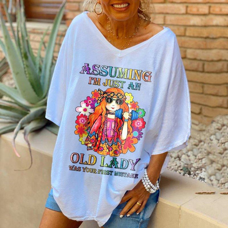 Damen T-Shirt mit Print, Künstlerisches Kurzarm-V-Ausschnitt Sommeroberteil, Stilvoll und Trendig