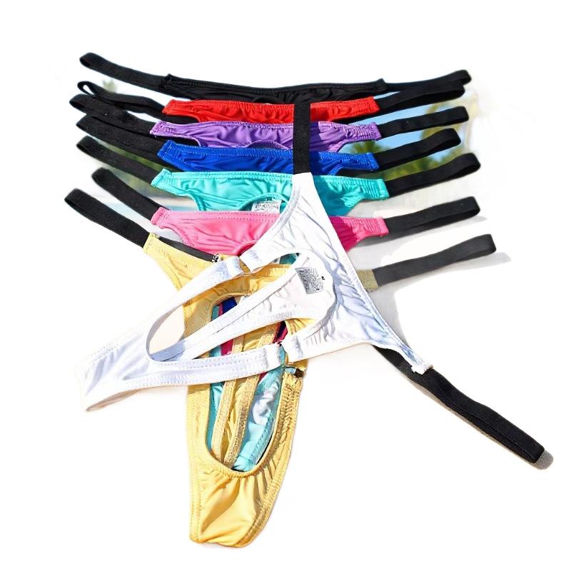 Penis Hole Underwear Erotic Panties For Men Sexy Cock Ring Underpants Male Sex G-String T-Back Thongs Ice Silk Erotic Lingerie