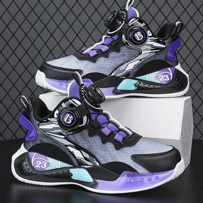 32-41 Children's Fashionable Lightweight Breathable Rotating Button Basketball Shoes Sports Shoes Running Shoes