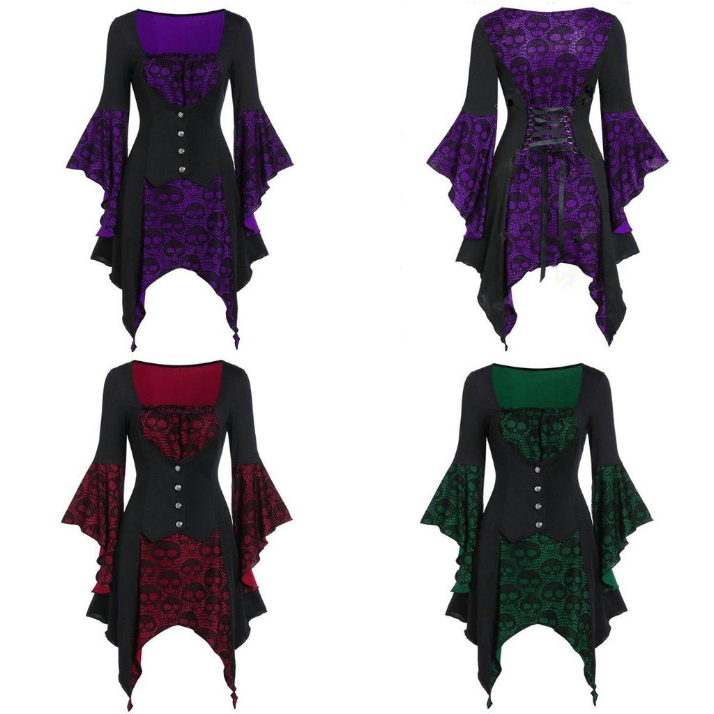 Ladies Retro Fancy Dress Costume With Flared Sleeves And Large Swing Skirt