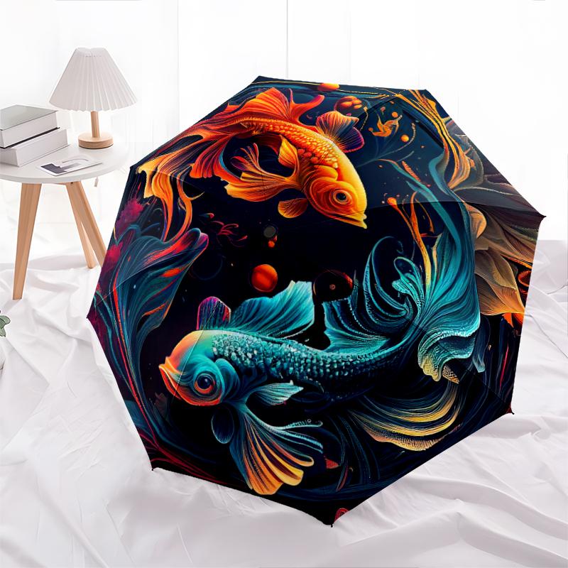 1 PC Automatic Folding Umbrella - Koi Pattern, Portable & Foldable Design with 8 Ribs, Christmas Birthday Gifts