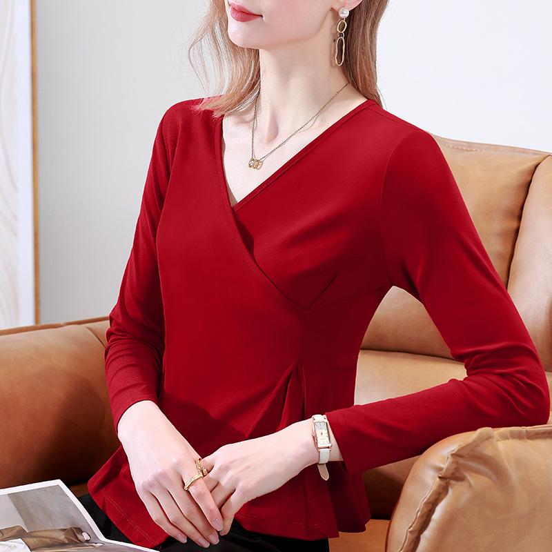 Bottom shirt women's new women's clothing temperament slim-fitting long-sleeved irregular design niche top