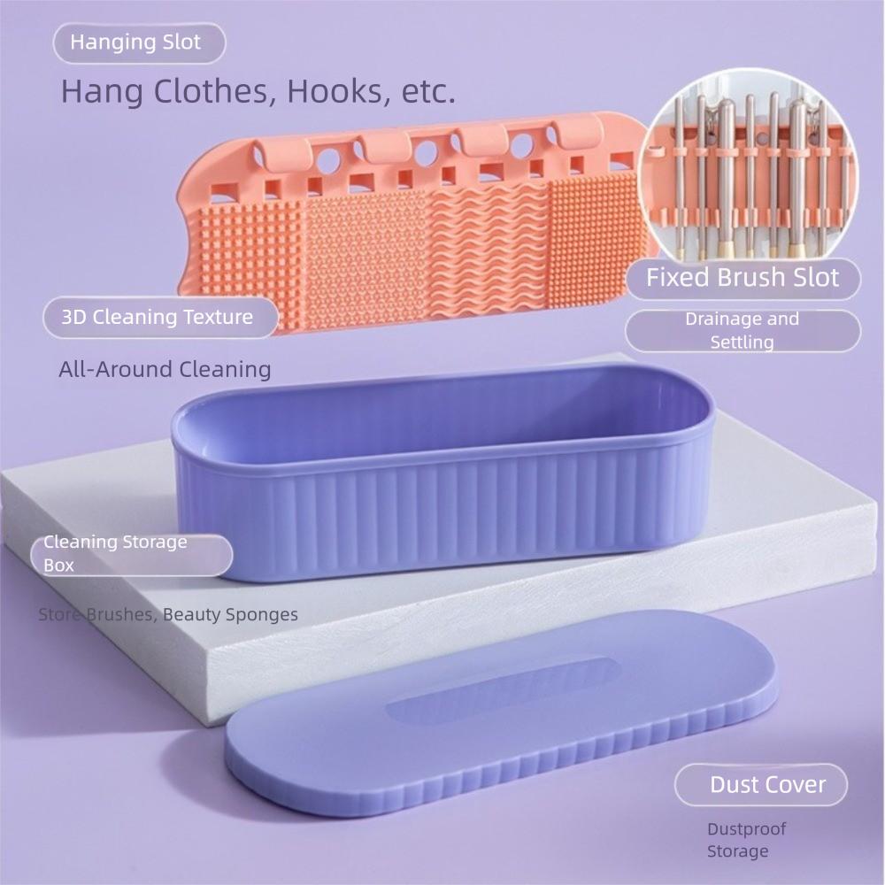 3-in-1 Makeup Brush Cleaning Box Drain Sponge Storage Powder Puff Washer Scrub Cup Multifunction Makeup Brush Cleaner Mat