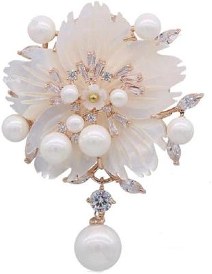 LOVES Brooch Necklace for Cherry Blossom Natural White Pearl Cubic Freshwater Shell Gift Style Exclusive Pouch Women, Flower, Stone, Shell, Zirconia,