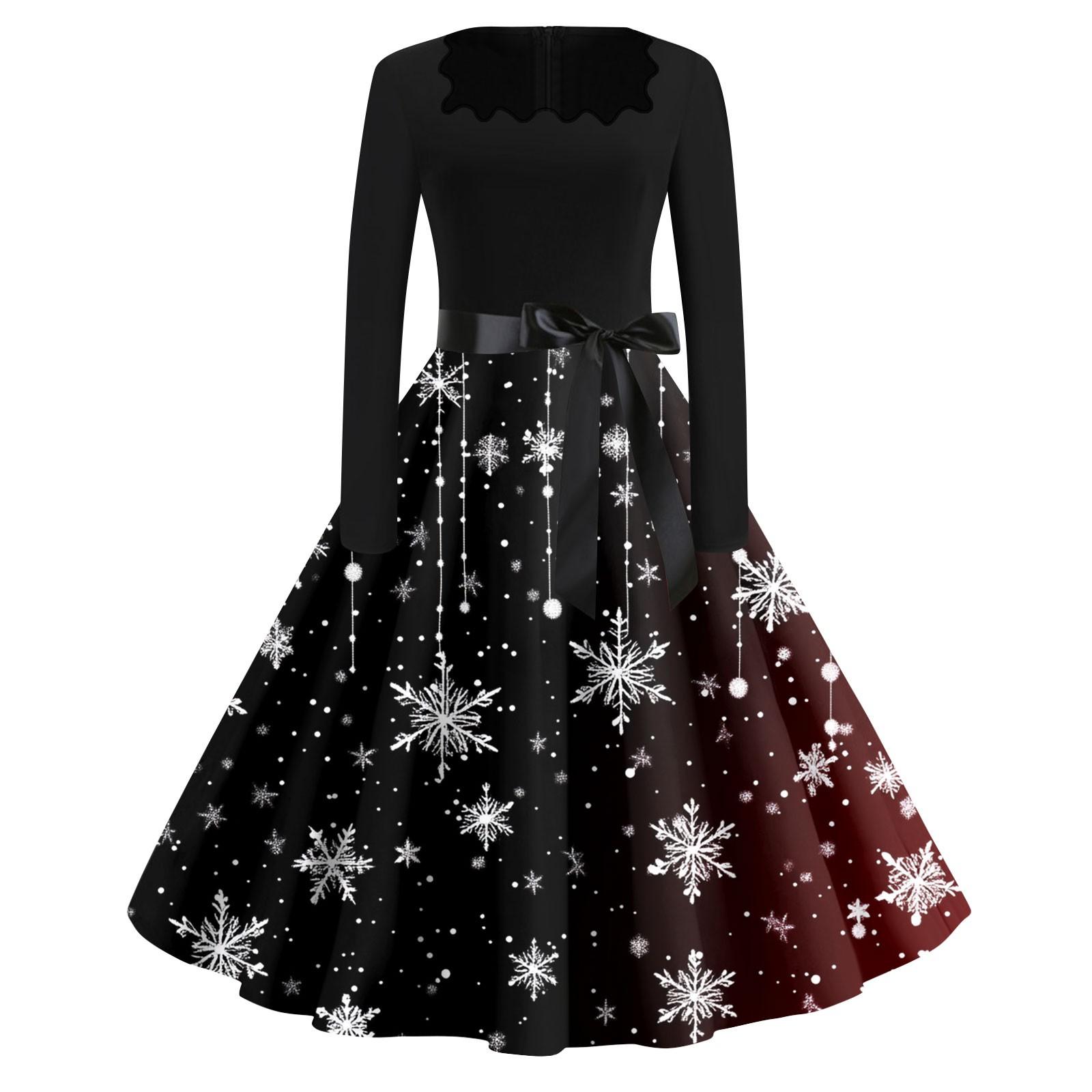 Женские модные повседневные платья с квадратным вырезом и тонкими рождественскими — фото 7