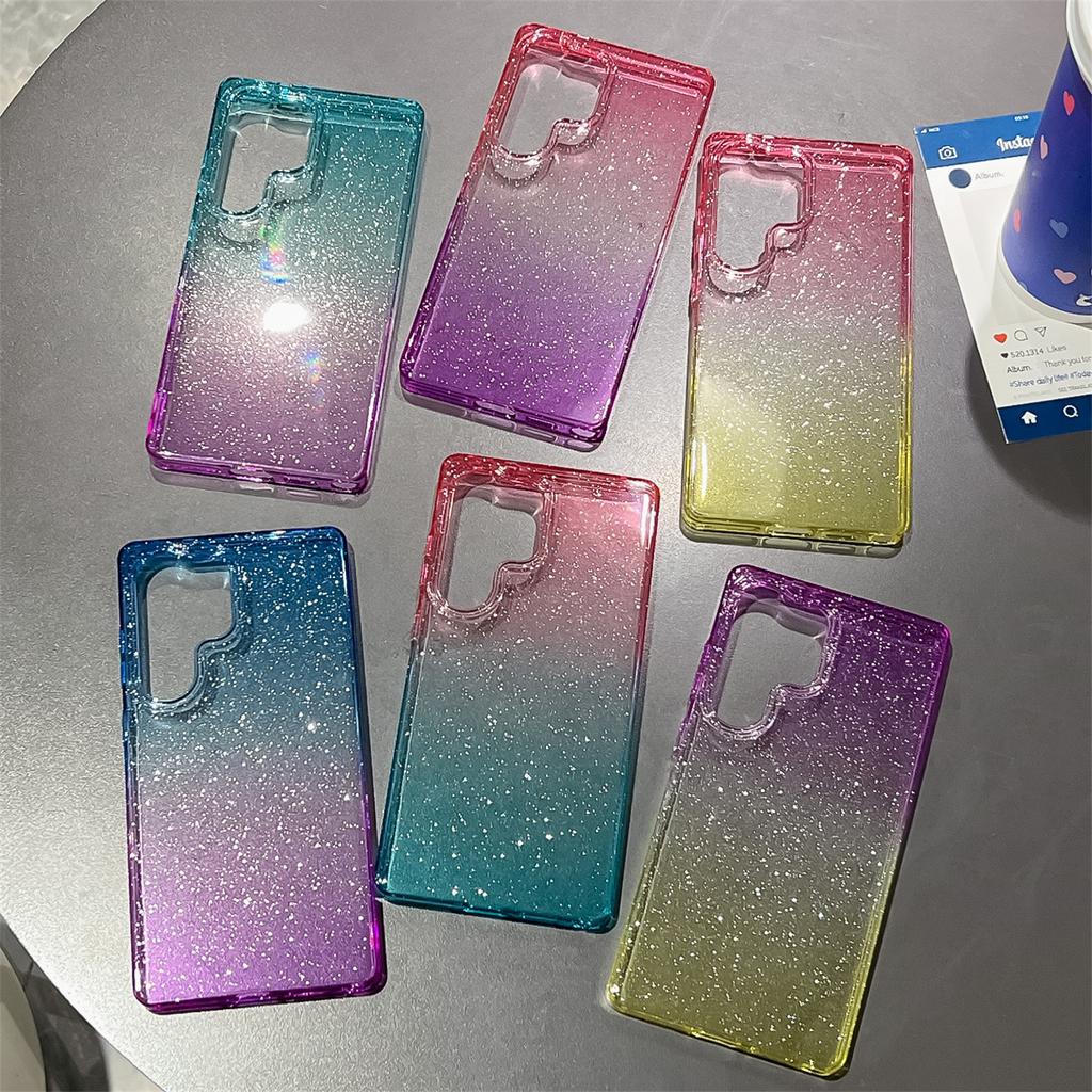 Für Samsung Galaxy S25 Ultra Hülle Transparent Glitzer Zweifarbig PC+TPU Handyhülle