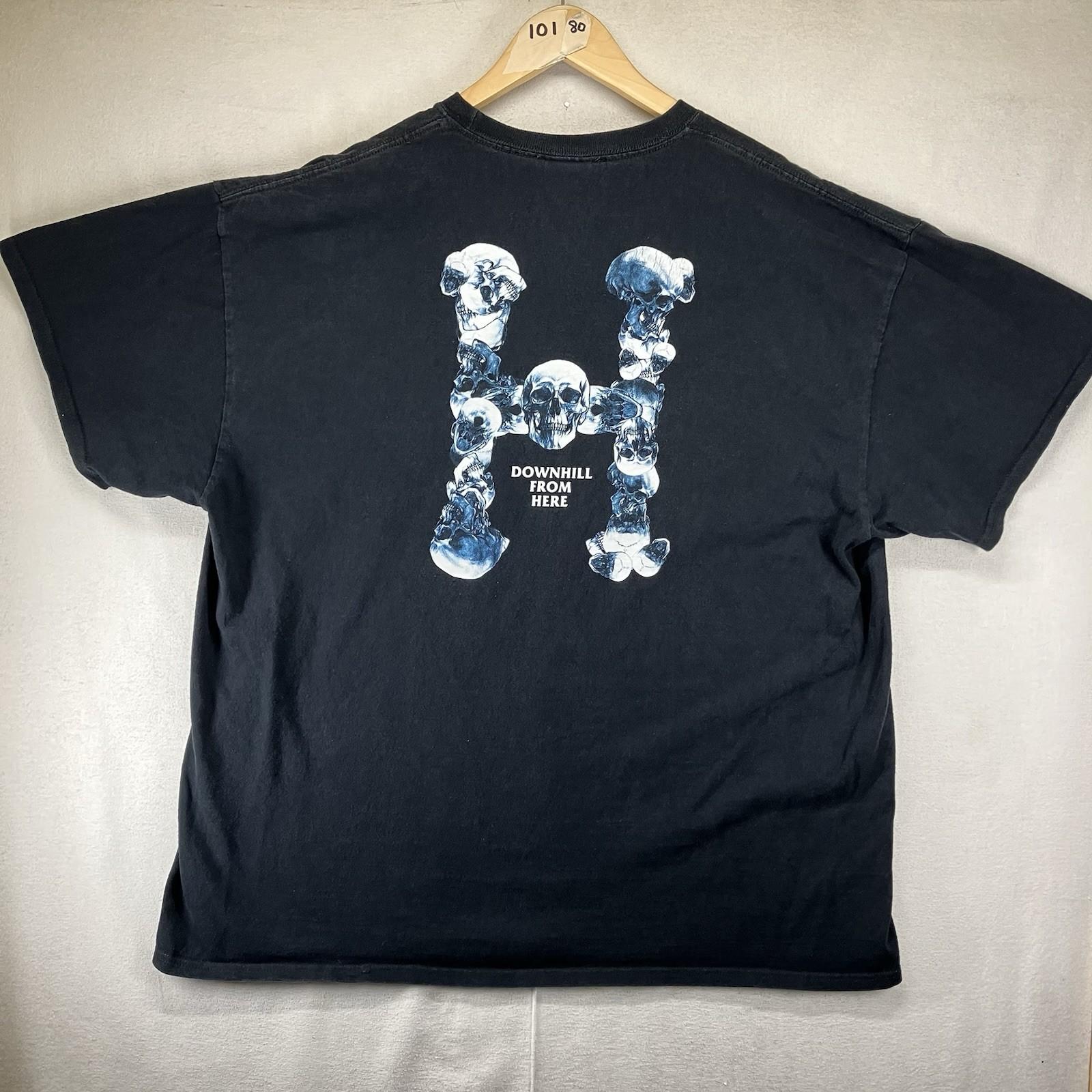 Mens Modern Streetwear T Shirt 2XL HUF Worldwide Skull Graphic Faded Black S