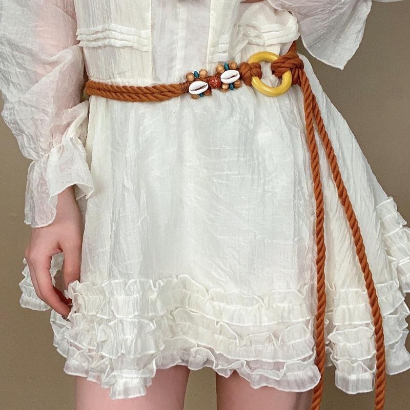 Bohemian Braided Belt Feature Round Clasp Circlet Adjustable Waist Chain for Women Ethnic Style Accessory