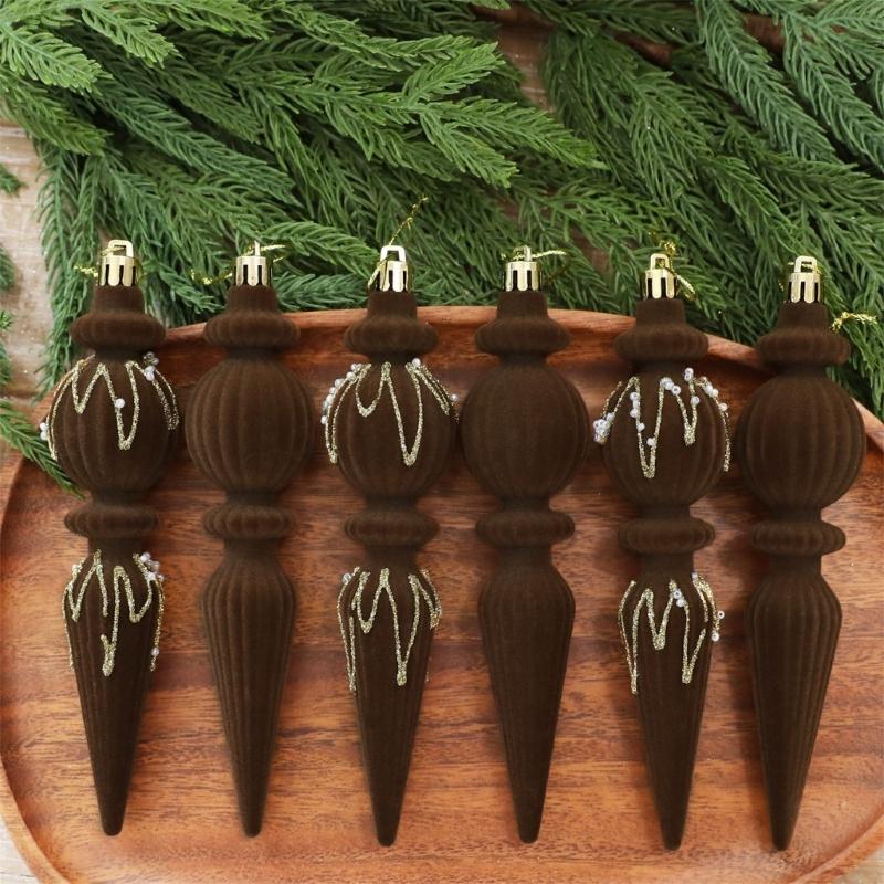 Set mit 6 gerippten Weihnachtsbaum-Anhängern, 18 cm Hängende Auswahl mit texturierter Oberfläche für Kränze, Zuhause und Party-Dekoration