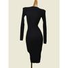 Black Early Autumn Slim Fit Waist-Controlled Base Knitted Dress