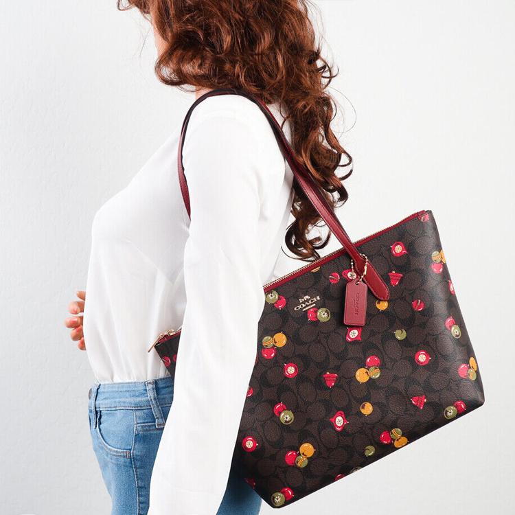 New COACH Zip Top Tote Recycled Eco Friendly Material Canvas With Leather Tote Handbag, Shoulder Bag Women's C7254-IMOSN