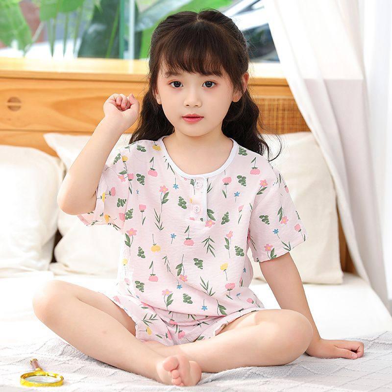 Children's Cloud Pattern Summer Pajama Set, Short Sleeve & Pants for Boys and Girls, Baby Loungewear, Air Conditioning Sleepwear