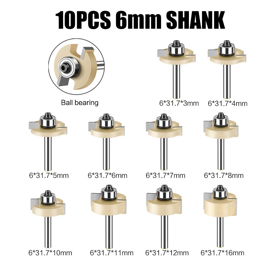 1/4 Shank 6 Shank Professional Grade Double Edge Ball T-Knife Bearing Slotting Knife Inch Woodworking Milling Knife T-Slotted Knife