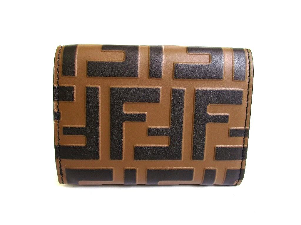 Authentische FENDI F IS FENDI FF Braun Leder Gold H/W Micro Dreifach-Geldbörse #b151 Vom Verkäufer überholt