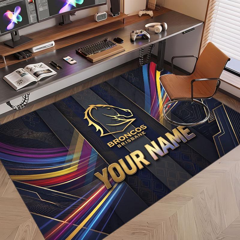Custom Rug Brisbane Broncos Pattern Print Name Text Soft Non‑Slip Floor Carpet for Home Indoor Decoration