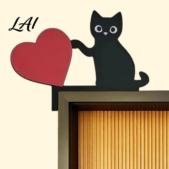 Wooden Animal Wall Art Cartoon Cat Door Frame Pendant Cute Black Corner Decorative Sticker Decoration for Photo Frames And Cabinets Funny Topper