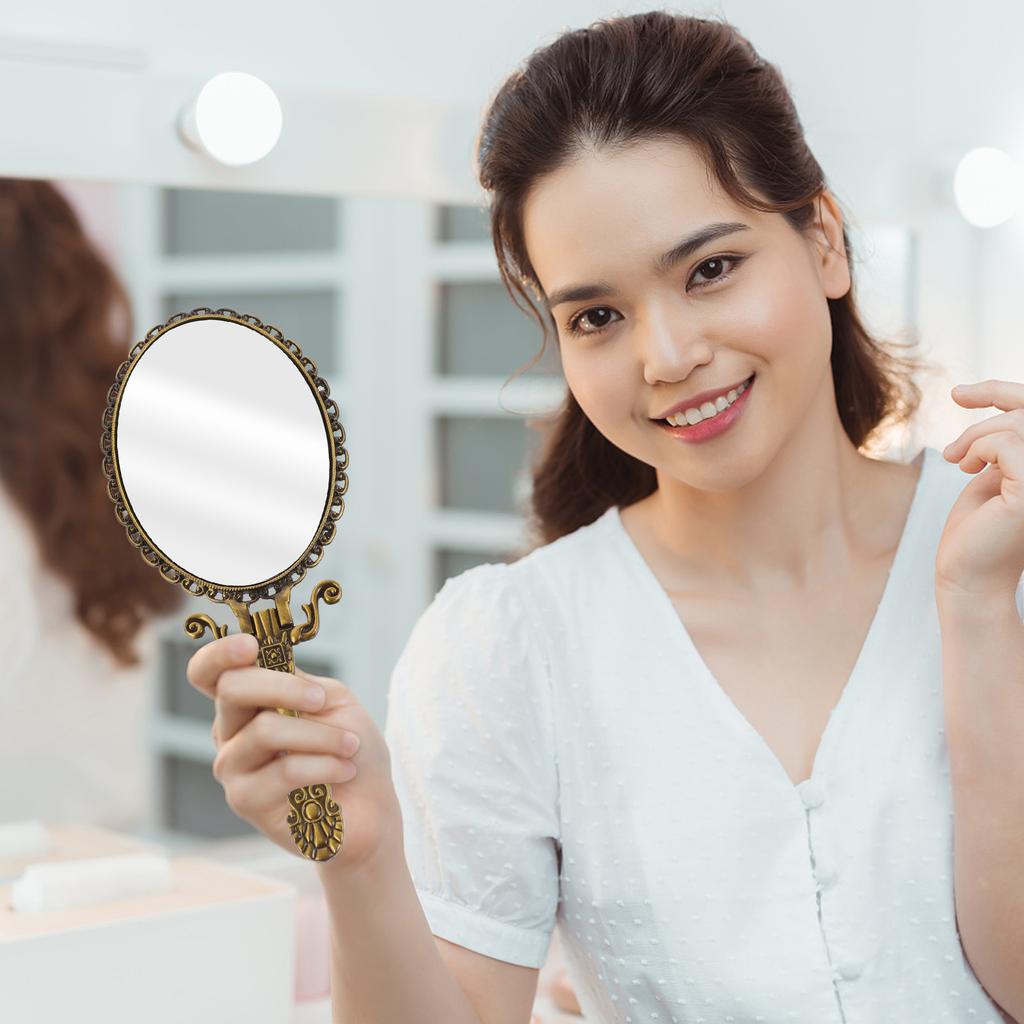 Handheld Compact Mirror Makeup Mirror with Handle Tabletop Mirror Small Makeup Beauty Women Hand Vintage Compact Travel For