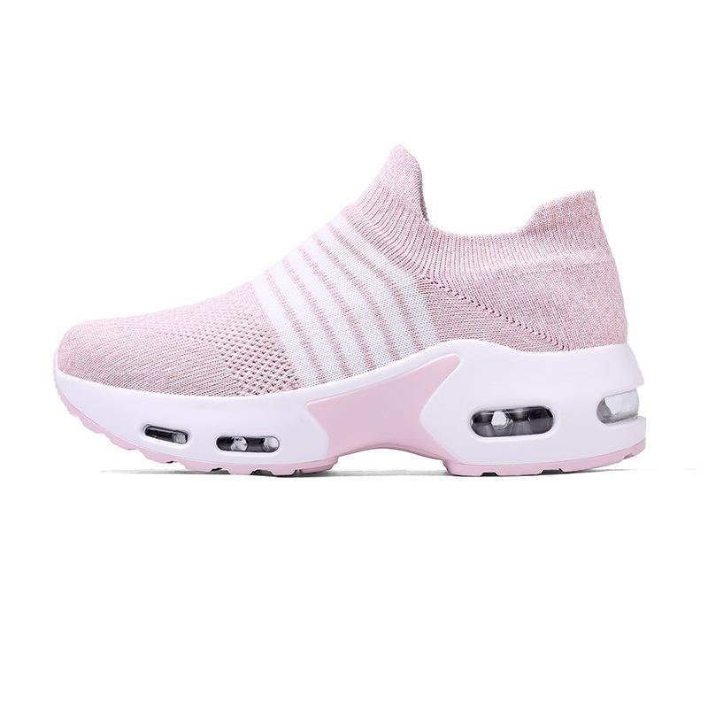 Large size women's shoes lace-up air cushion fly-woven sports shoes fashion rocking shoes casual shoes versatile socks shoes