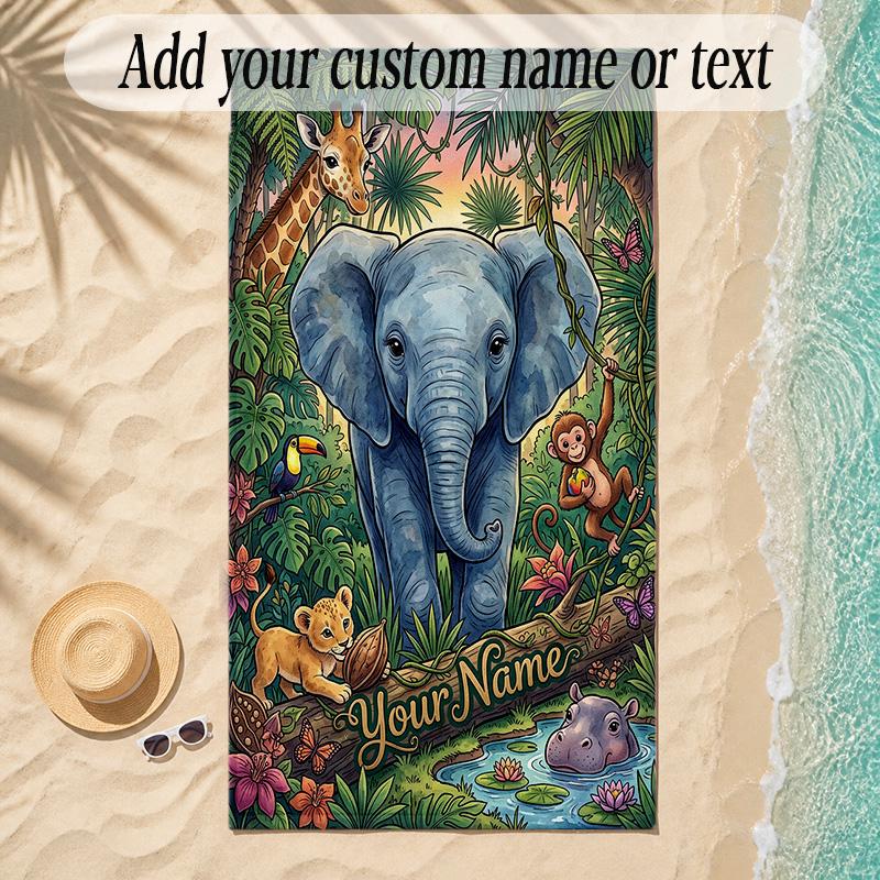 Animals Theme Soft Beach Towel Personalized Custom Name Text Towel Portable for Beach Pool Travel