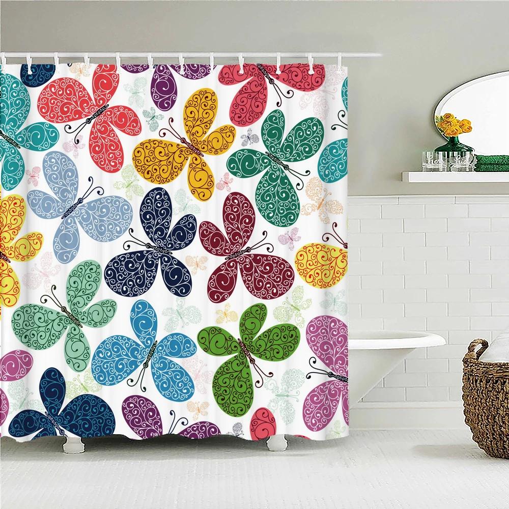 Beautiful Butterfly Waterproof Fabric Shower Curtains 3D Printing Bath Curtain For Bathroom Bathtub Decoration With Hooks