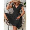 Women's V Neck Ruffle Cap Sleeve Eyelet Embroidery Smocked Waist A Line Midi Dress Solid Color Summer Beach Casual Dress