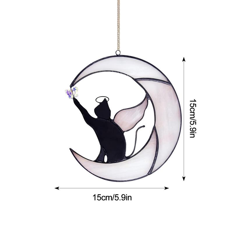 Stained Glass Cat Suncatchers Colorful Crystal Window Hangings Sun Catchers Pet Sympathy Gift Rainbow Maker Chain