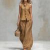 Women Fashion Casual V Neck Sleeveless Vest Long Pants Set