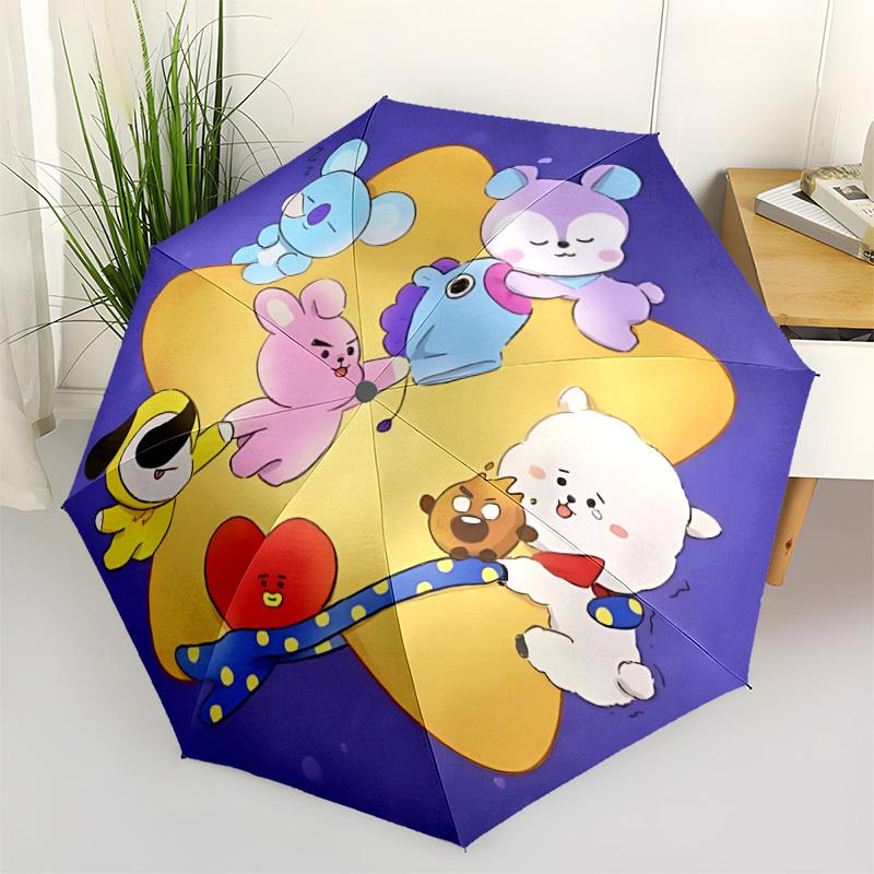 

1PC BT21 Characters Automatic Open/Close Umbrella, 8-Rib Sturdy Frame, Lightweight Portable Umbrella, Commute, Business - Ideal Gift for Friend, Vibra