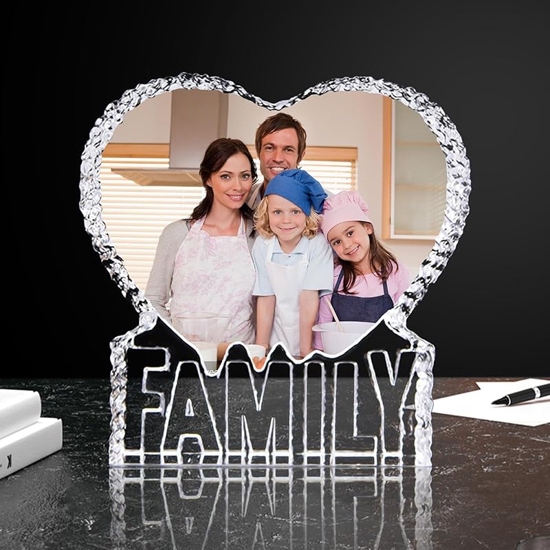 Custom 3D Crystal Photo, Personalized 3D Crystal Night Light Heart-shaped Photo Frame, Best Gift for Couple Love Women Men Wedding (MOM)