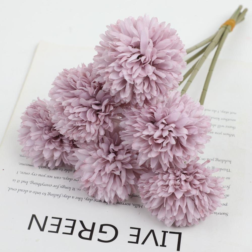Silk Material Artificial Bouquets 6 Bouquets Ball Shape Fake Ball Chrysanthemum Hydrangea Style Fake Flower