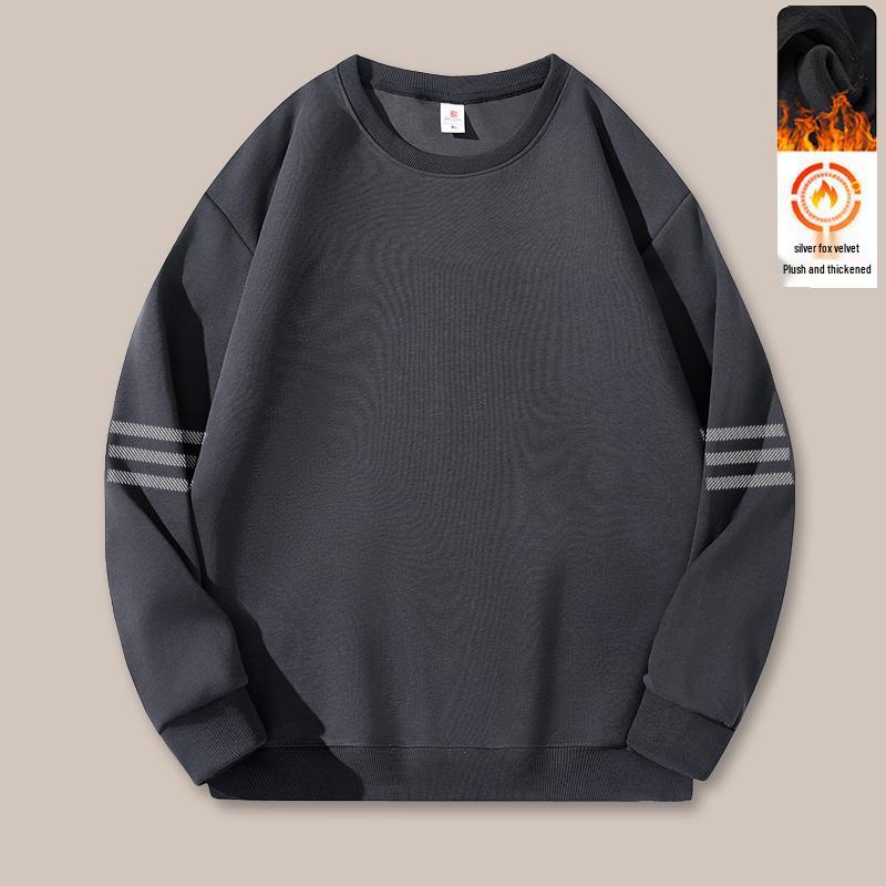 Men's Fleece-Lined Round Neck Sweatshirt: Autumn/Winter Casual Long Sleeve Pullover