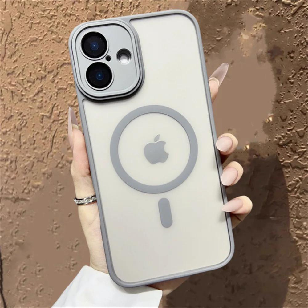 Shockproof Case For iPhone 14 13 12 11 15 Pro Max 14 15 Plus Luxury Matte Translucent Armor For Magsafe Wireless Charge Cover