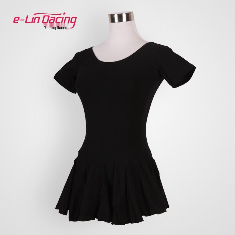 

Взрослый купальник для балета с коротким рукавом и юбкой-рюшей - Хлопковый наряд для йоги и классического китайского танца Small чёрный