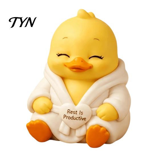 Playful Duck Figurines In Pajamas 3D Printed Sad Yellow Figurines, Cute Tired Worker Resin Mini Figures for Car Dashboard Desk Ornaments Home Office,