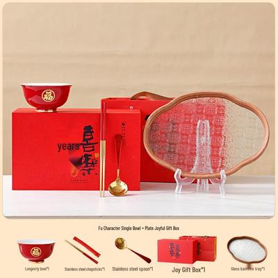 Red Ceramic Blessing Bowl & Plate Gift Set