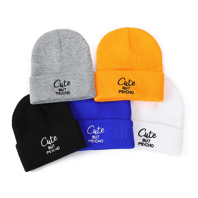 Vintage Letter Embroidery Knit Cap Winter Warm Unisex Beanie Hip Hop Fashion Men Daily Hat