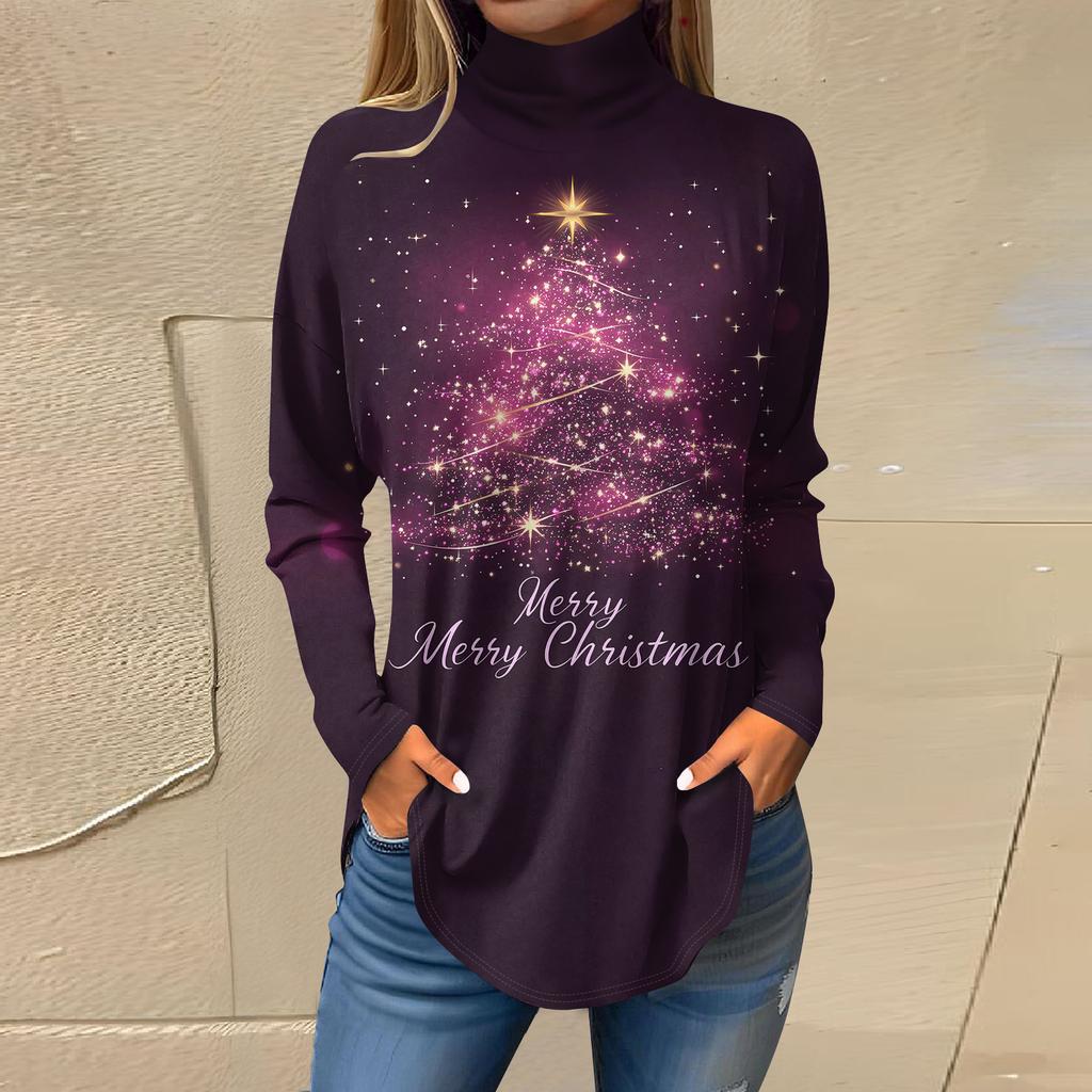 Cămăși de toamnă casual cu mânecă lungă Hanorac cu imprimeu vintage Pulover cu gât înalt