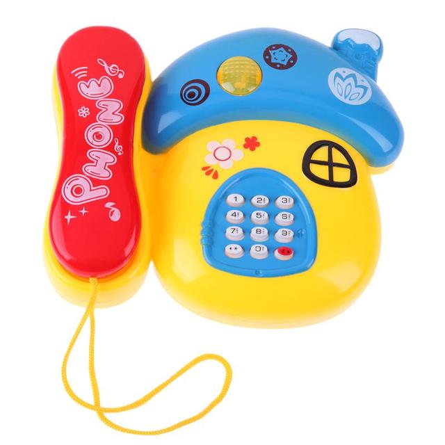 Kids Plastic Mushroom Shape Toy Telephone LED Light Flashing Music Sound Mobilephone Electronic Early Educational  Toy Phone