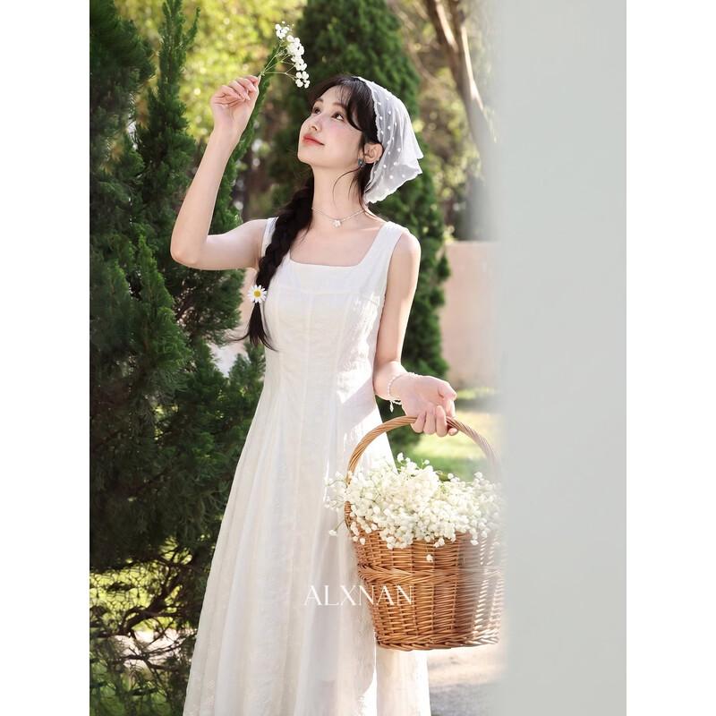 French Style Waist-Cinching Apricot Vest Dress M