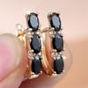 Black Crystal Zircon Oval Stone Hoop Earrings For Women Vintage Fashion Gold Color Ear Buckle Wedding Jewelry Mother's Day Gifts