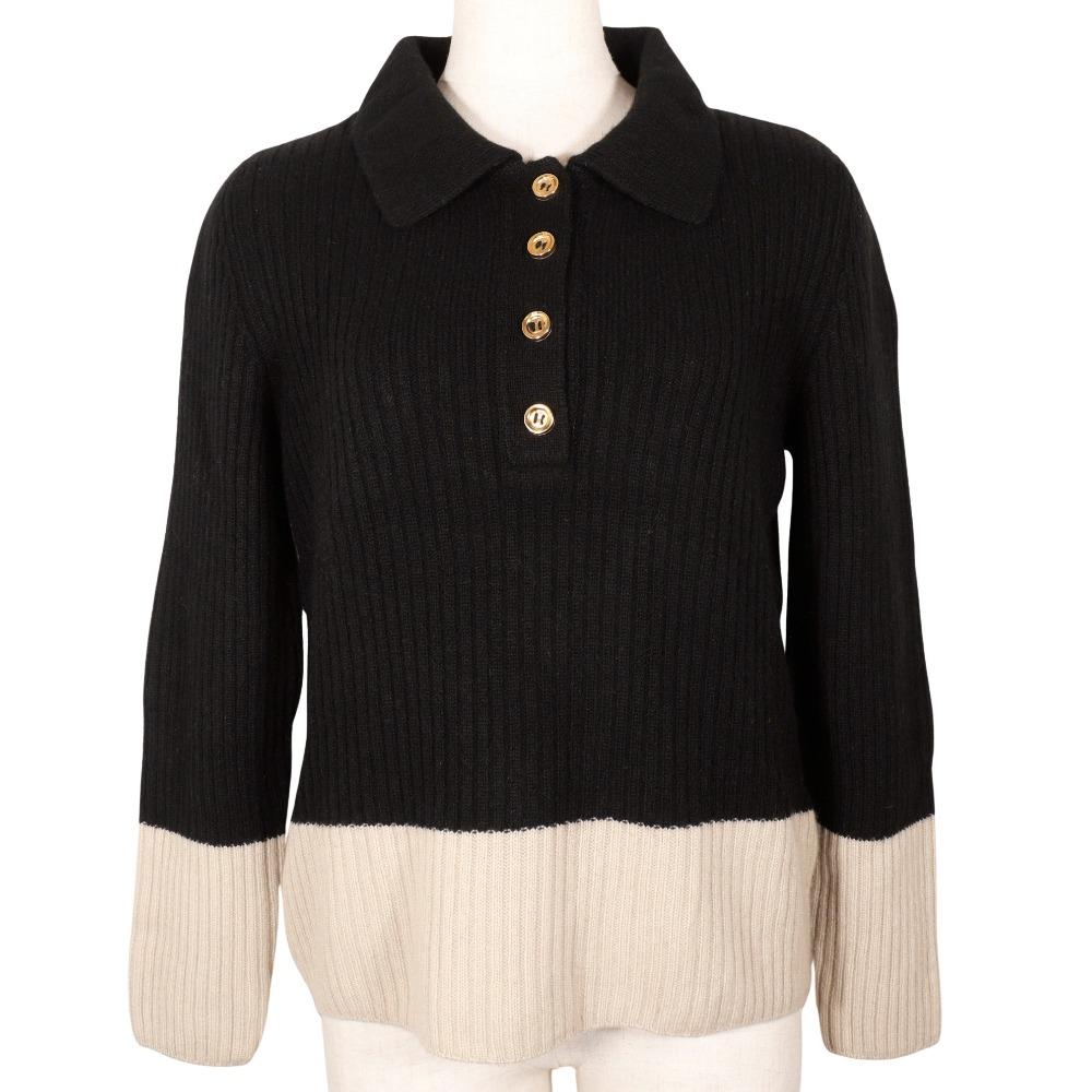 

SONIA SONIA RYKIEL трикотаж на половину ґудзиків Чорний / бежевий кашемір Жіночий Вживаний