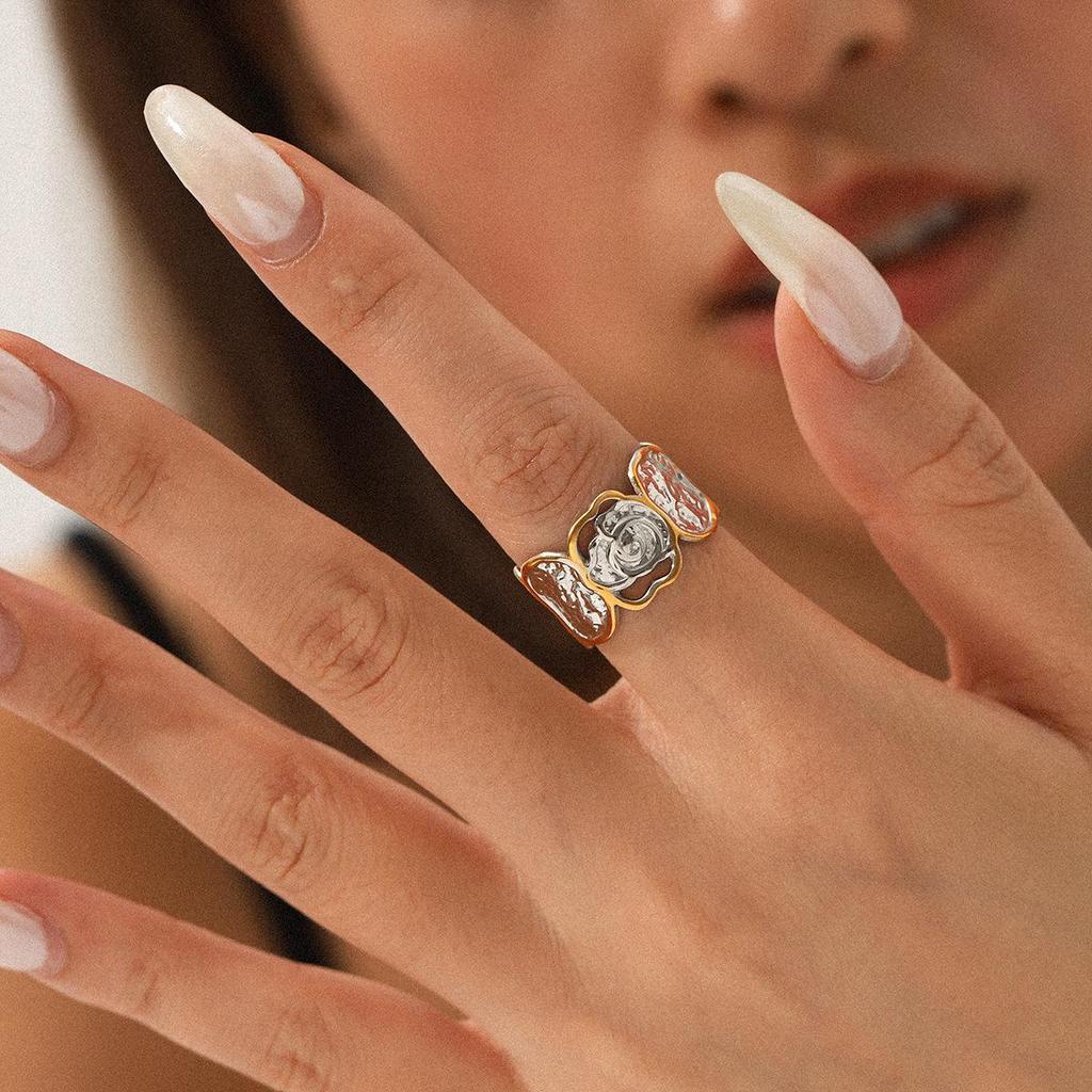 Elegant Rose Gold & Silver Open Ring: High-End Luxury for Women