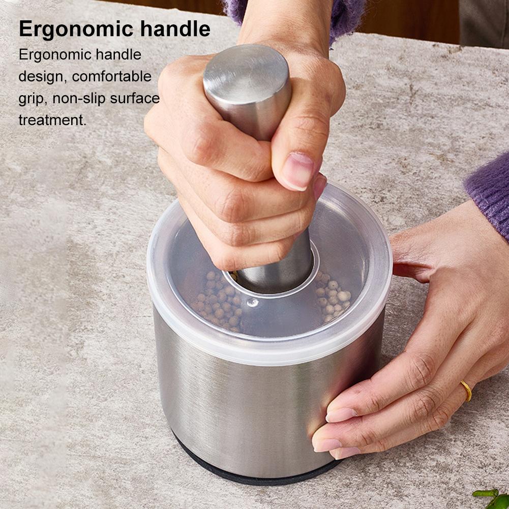 304 Stainless Steel Manual Garlic Pounder Anti-Slip Multifunction Pill Crusher Rust Proof Mortar and Pestle Set for Home Kitchen