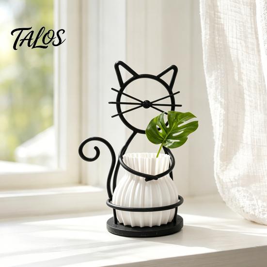 Cat Shaped Pen Holder Flower Pot Holder, Multifunctional Desktop Vase Organizer for Mini Small Plants, Minimalist Stand with Pots, Home Decor