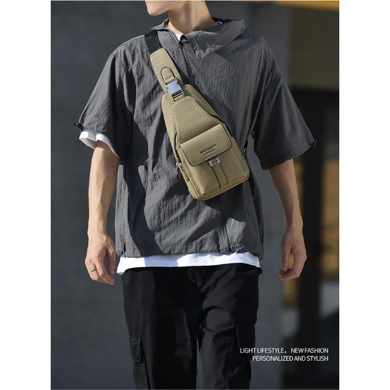 New Multi-Functional Men's Chest Bag PU Leather Crossbody Bag, Large Capacity Shoulder Bag,for Phone, Power Bank & Keys