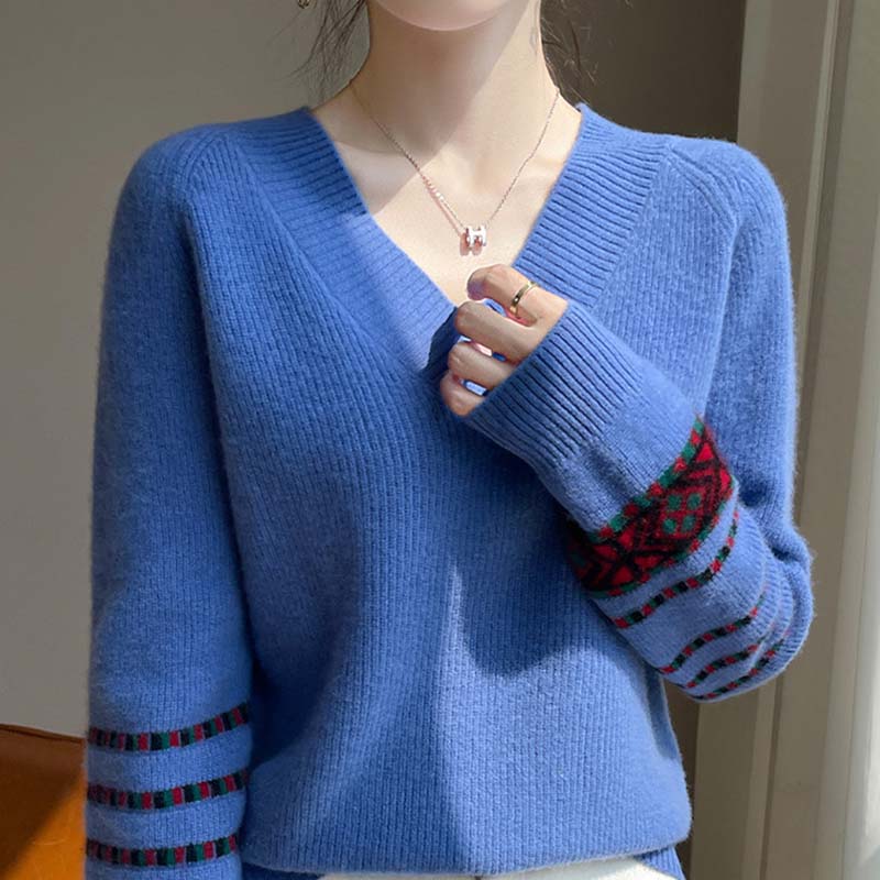 Sweater for Women Autumn Winter Thickened Warm Knitted Stretchy Long Sleeve V-neck Tops